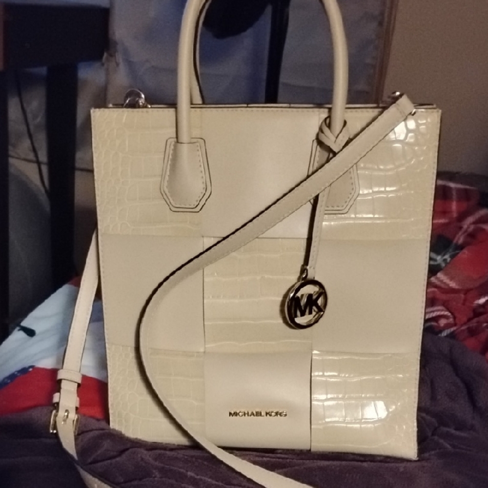 Michael Kors Croc-Embossed Cream Tote
